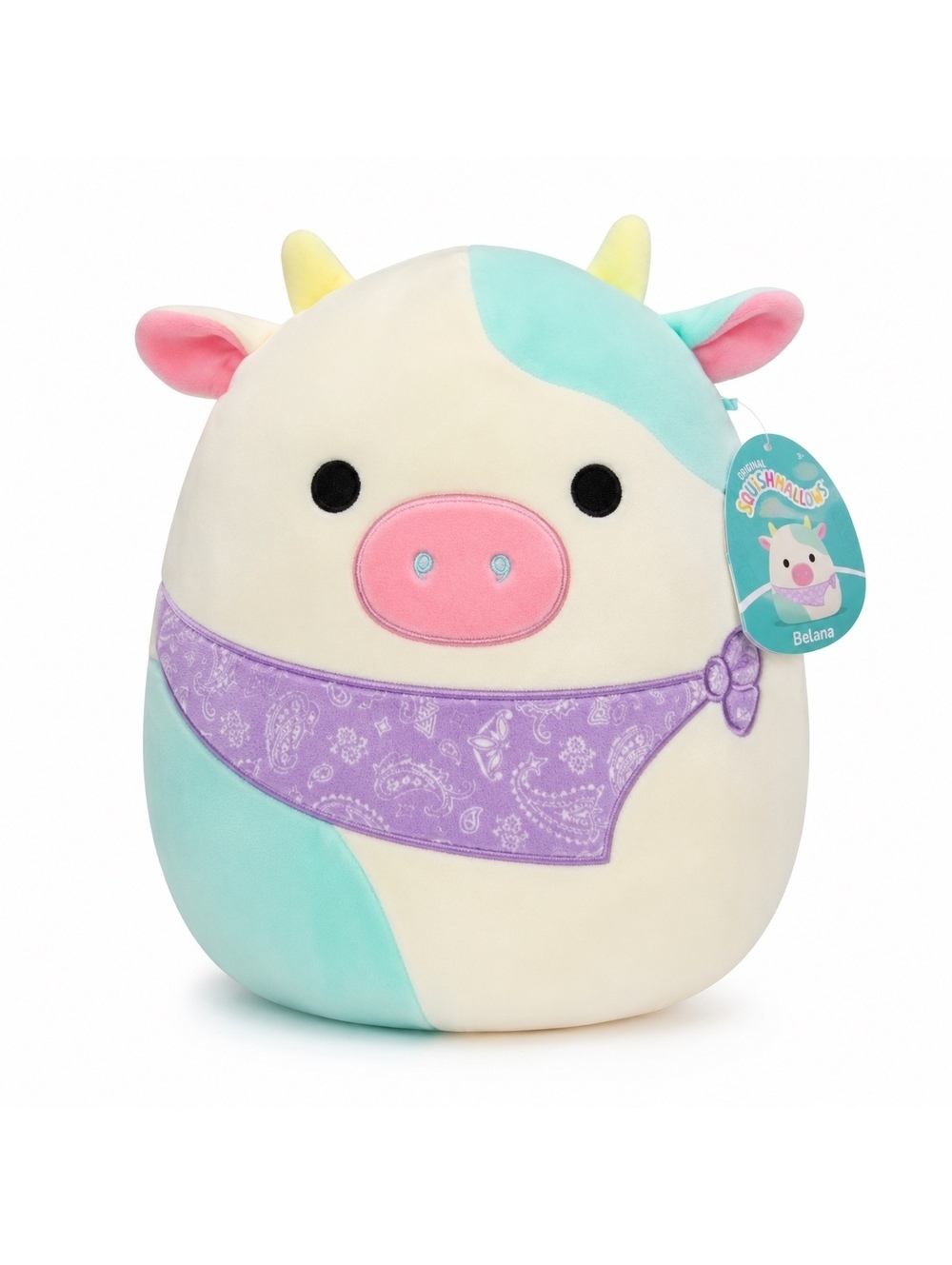 Squishmallows Belana Cow 12” Plush with Purple Bandana NWT Kellytoy